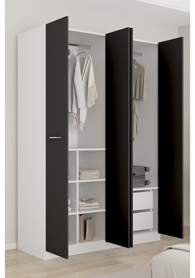 Aeka Ae-3190 Burç 4 Kapaklı Çok Bölmeli Askılı Raflı Ve Çekmeceli 210x140x53cm Gardırop Beyaz - Antrasit Aeka Ae-3190 Burç 4 Kapaklı Çok Bölmeli Askılı Raflı Ve Çekmeceli 210x140x53cm Gardırop Beyaz - Antrasit