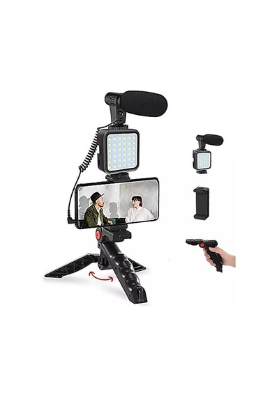 Ayrex Tripod, Selfie, Video Üretimi İçin Kit, Stand, Uzaktan Kumandalı Mikrofon Led Işık Ve Mini Tripod Telefon Vlo