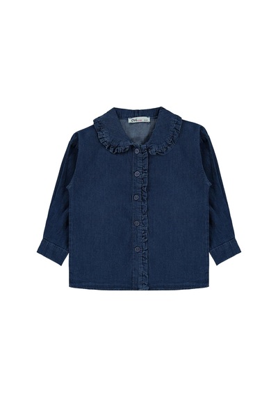 Civil Girls Fırfır Detaylı Denim 2-5 Yaş Gömlek - Mavi