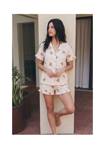 Fit Women Kadın Esnek Şortlu Bol Kar Beyaz Pijama Takımı