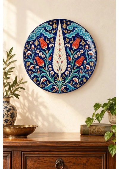 Dekoratif Duvar Tabağı Neo-iznik Maksimalizm Dekorlu Seramik Tabak Metalik