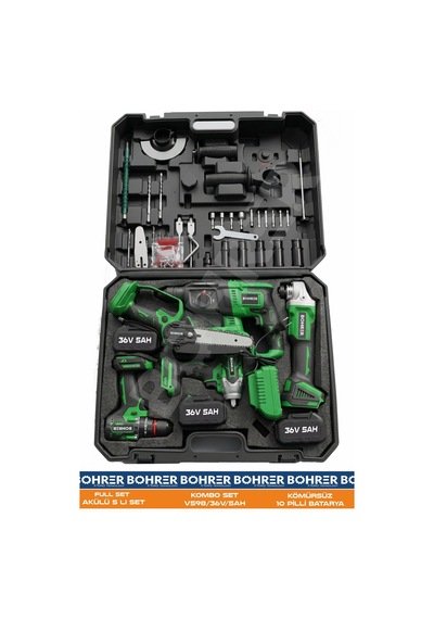 Akülü 3 Bataryalı Ba011237 5 Li Set Taşlama+vidalama+hilti+somun+testere