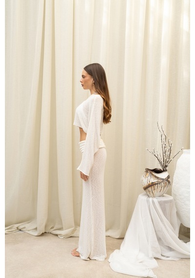 Mai Collection Naval Beyaz Crop Etek Triko Takım