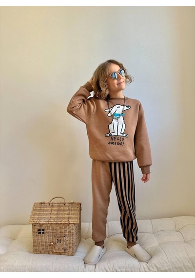 Miniko Kids Erkek Çocuk 3 İp Şardonlu Amıgo Eşofman Takımı Kahverengi