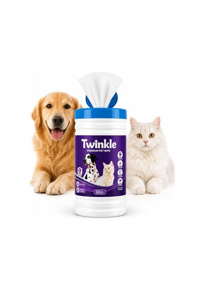 Twinkle Kedi Köpek Islak Mendil 50 Adet - Pati Tüy Kulak Ve Göz Çevresi Temizliği - Alkolsüz Parabensiz Hijyenik Mendil