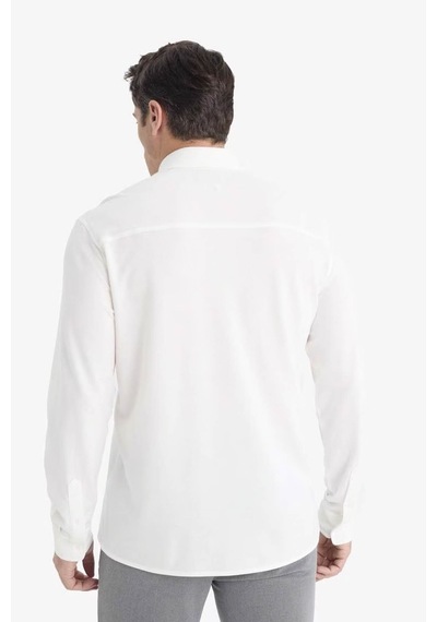 Defacto Regular Fit Polo Yaka Penye Uzun Kollu Gömlek E8067ax25auer105 Ekru