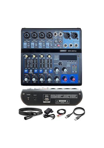 Midex Mdx-06fxu Ses Mikseri Stüdyo Kayıt İçin 6 Kanal Ses Kartlı 99 Dsp Efektli +48v-usb-bluetooth