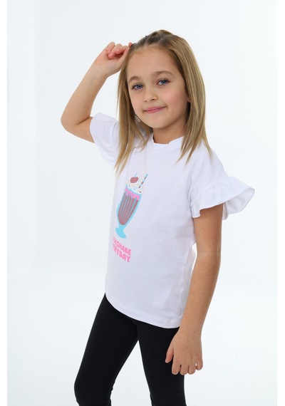 Toontoy Kids Toontoy Kız Çocuk Mılkshaek Everyday Baskılı Tişört Beyaz