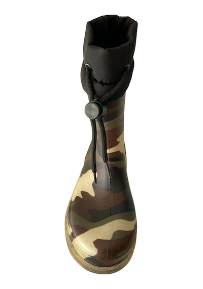 Konçlu Peluşlu Unisex Çocuk Yağmur Çizmesi 26-35 Şeffaf Kamuflaj Haki