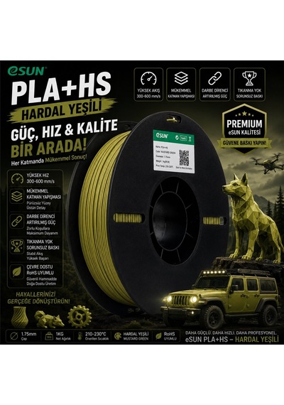 Esun Pla+hs Hardal Yeşili Filament 1.75mm 1kg Plastik Makara Hızlı