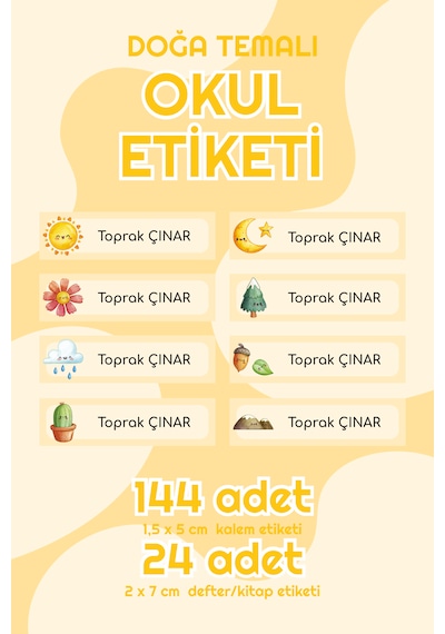 Doğa Temalı İsimli Okul Etiketi Defter Kalem Kitap Sticker Seti