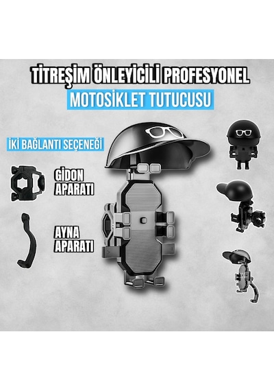 Gidon Ayna Bağlantılı Titreşim Önleyicili Yağmur Güneş Koruma Motosiklet Bisiklet Telefon Tutacağı