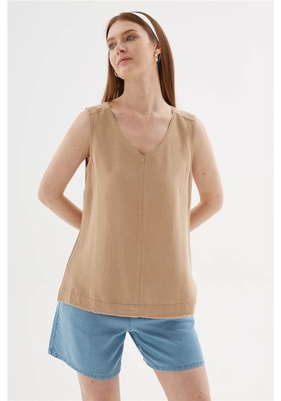 Fashion Friends V Yaka Bej Kadın Bluz 26y0530k1