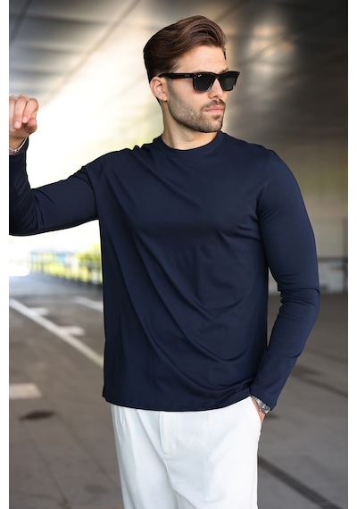 Madmext Lacivert Pamuklu Slim Fit Erkek Tişört E7187