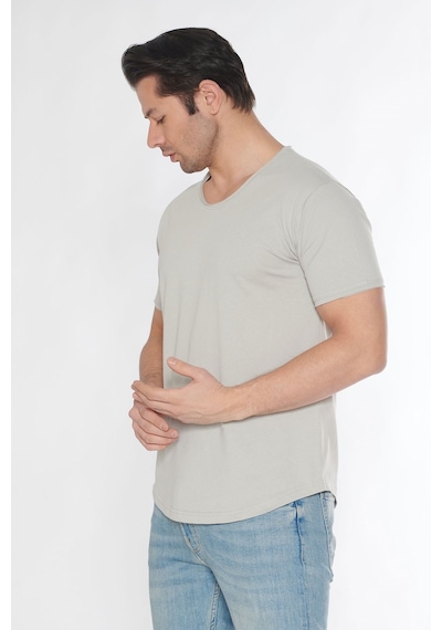 Black Horn Erkek Geniş Yaka %100 Pamuk Salaş T-shirt Açik Gri