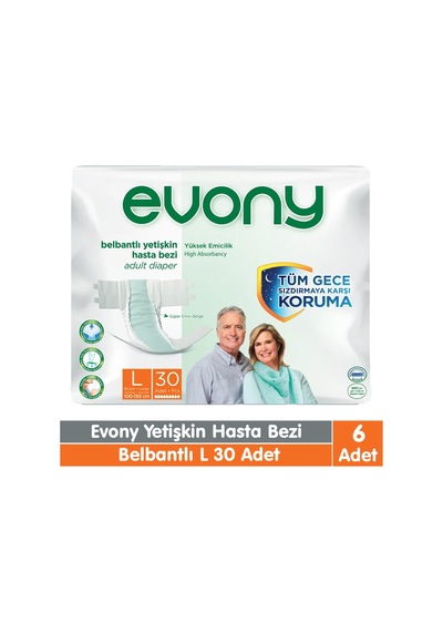 Evony Belbantlı Yetişkin Hasta Bezi L Beden 30x6 180 Adet