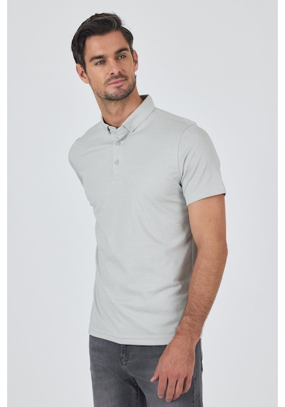Gri Kısa Kol Düz Suprem Polo Yaka Cepsiz Pamuklu Casual Slim Fit Tişört 1011250160 601 Gri