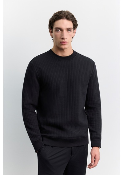 Avva Erkek Siyah Bisiklet Yaka Kolay Ütülenen Jakarlı Regular Fit Sweatshirt A62y1250