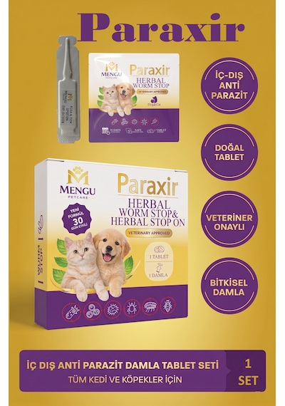 Mengu Petcare Paraxir Kedi İç Dış Bitkisel Parazit İç Dış Damlası Köpek İç Dış Anti Parazit Bit Pire Kene Damla Seti