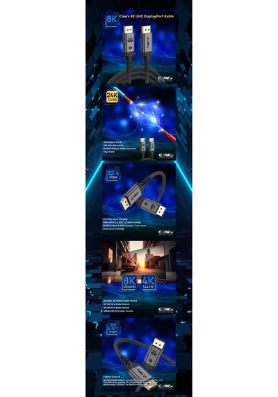 8k Uhd Displayport V1.4 32.4 Gbps / 24k Gold / 8k 60hz-4k 120hz-2k 240hz-fhd 240hz 2m