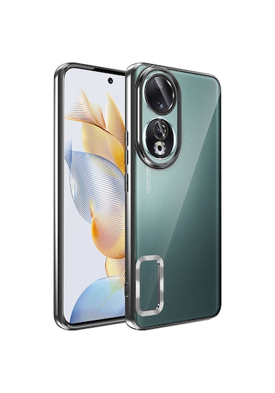 Huawei Honor 90 Kılıf Kamera Korumalı Logo Gösteren Şeffaf Kapak Siyah