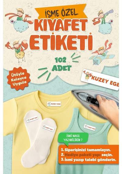 Kıyafet Etiketi - Okul Kıyafetlerine Kişiye Özel 30 Saniyede Kolay Uygulama Yıkanabilir -küçük Prens Çok Renkli