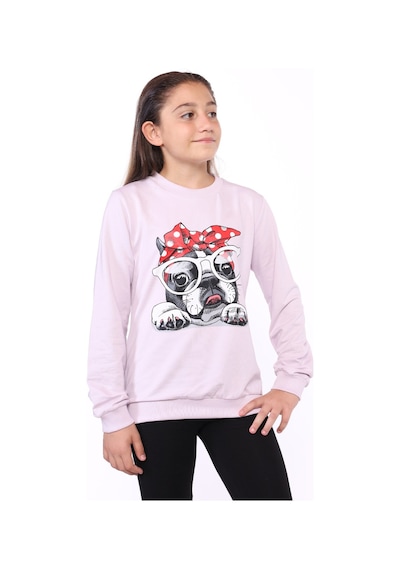 Toontoy Kız Çocuk Relax Fit Bisiklet Yaka Baskılı Sweatshirt - 2 İplik Lila