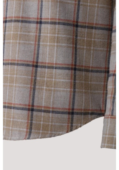 Erkek Gömlek Camel Uzun Kol Ekose Kareli Flanel Yün Tuşeli Slim Fit Düğmeli Yaka Shirt Ncs Jeans 7269-camel Camel