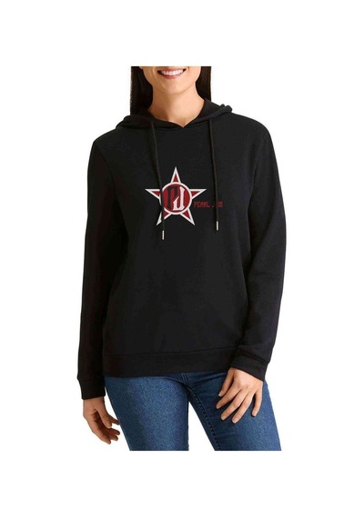Pearl Jam Logo Baskılı Siyah Kadın Kapşonlu Sweatshirt