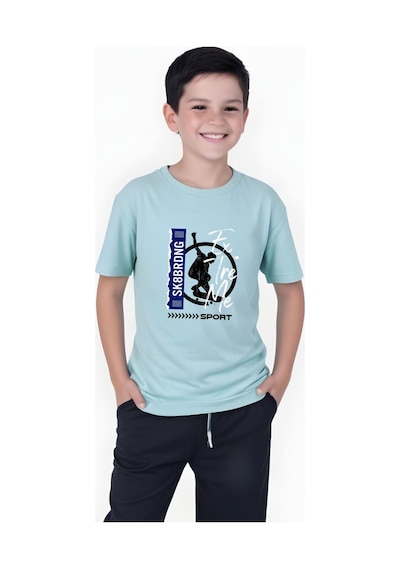 Panios Kids Baskılı Erkek Çocuk Kısa Kollu Yuvarlak Yaka T-shirt Mint Yeşili