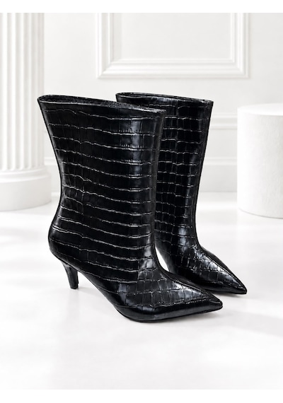 Dabab Shoes Selvıa Kadın Siyah Kroko Cilt Sivri Burun İçi İnce Kürklü 8 Cm İnce Topuklu Orta Konç Bot Bootie Dabab Shoes Selvıa Kadın Siyah Kroko Cilt Sivri Burun İçi İnce Kürklü 8 Cm İnce Topuklu Orta Konç Bot Bootie
