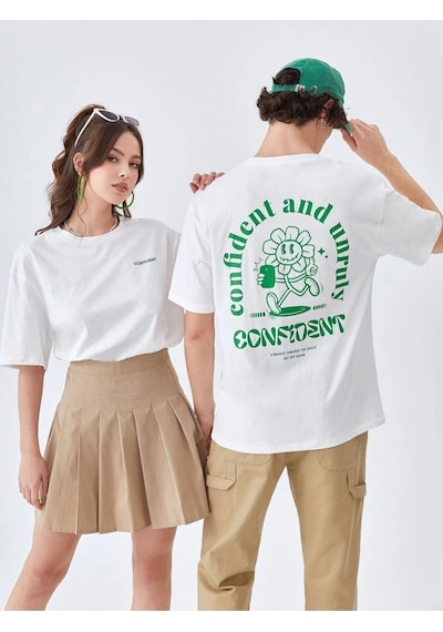 Flood Of Style Unisex Beyaz Consdent Baskılı 2'li Set Sevgili Çift Kombini Lacivert