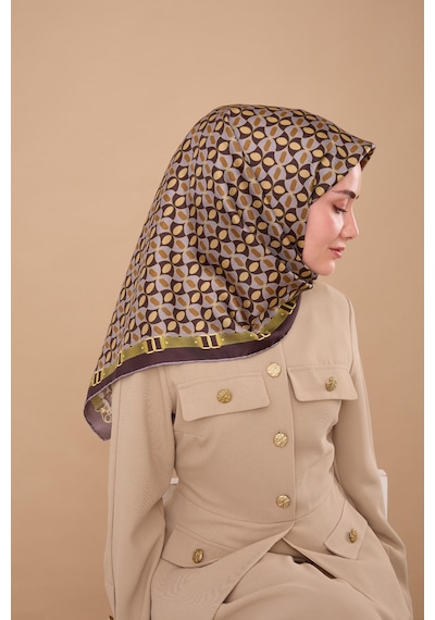 Silk Home Twill İpek Eşarp 11481-14 Lila, Acı Kahve, Yağ Yeşili, Gold, Kahve