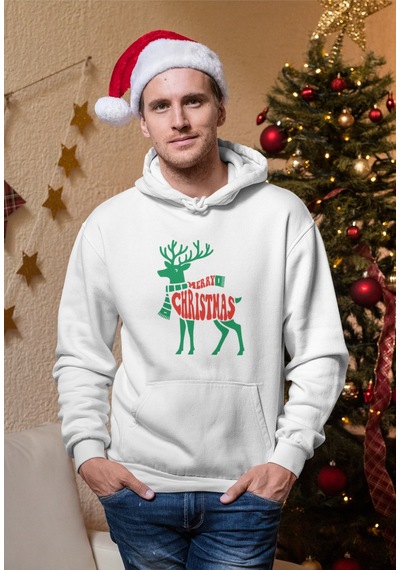 Stil X Yeni Yıl Baskılı Erkek Sweatshırt, Chrıstmas Temalı Beyaz-2