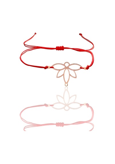 Gümüş Rose Lotus Yaşam Çiçeği Kırmızı İpli Bileklik