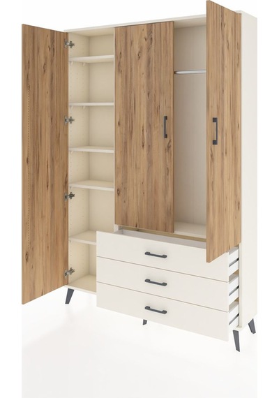 Arges Dolap 6 Raflı 3 Çekmeceli Tek Askılı 132x30x195 Aytaşı-... Aytaşı