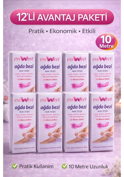 Essweet Ağda Bezi 10 Metre Dilim Profesyonel Epilasyon Bezi Çift Taraflı Kullanım Yırtılmaz Dayanıklı Ağda Bandı 12 Paket