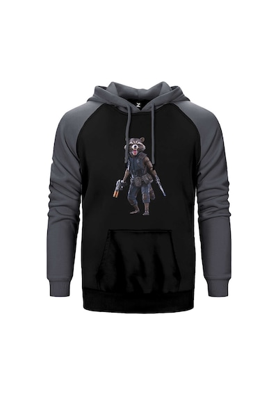 Galaksinin Koruyucuları Roket Rakun Gri Renk Reglan Kol Kapşonlu Sweatshirt Gri
