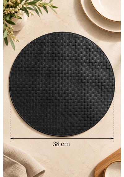 2 Li 38 Cm Yuvarlak Deri Amerikan Servis Supla Örgü Desenli Tabak Altlığı Siyah - 939602924 Siyah