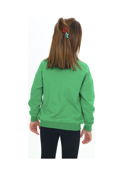 Toontoy Kız Çocuk Noel Baba Geyiği Baskılı Sweatshirt Çimen Yeşili