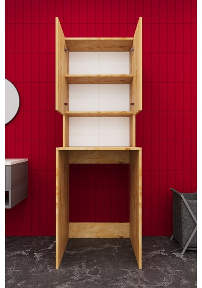 Asra Trend Çamaşır Makinesi Üstü Banyo Dolabı BD-01 %100 MDF İki Kapaklı Organizer Raf Safir Meşe Asra Trend Çamaşır Makinesi Üstü Banyo Dolabı BD-01 %100 MDF İki Kapaklı Organizer Raf Safir Meşe