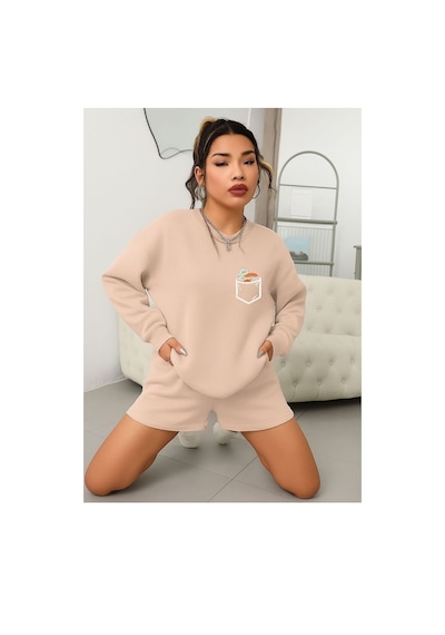 Benroma 3 İplik Penye Papatya Baskılı Unisex Sweatshırt Pembe