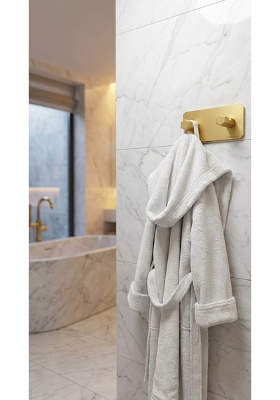 2'li Premium Gold Alüminyum Banyo Mutfak Havlu Bornoz Askısı Yapışkanlı Altın