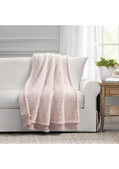 Lexroo Sherpa Püsküllü Saçaklı Battaniye, 152,4 Cm X 127 Cm, Kırmızı