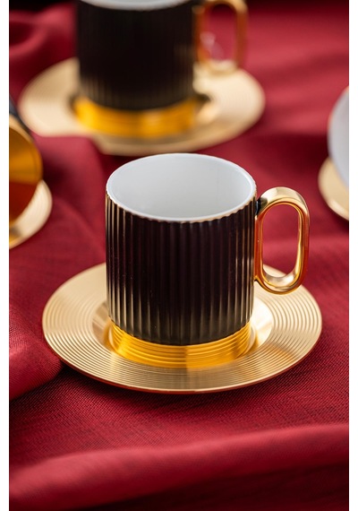Acar Erika 4 Kişilik Double Kahve Fincanı Takımı - 160 Ml Siyah - Gold