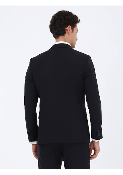 Lacivert Düz Modern Fit Yün Karışımlı Takım Elbise 6 Drop Lacivert
