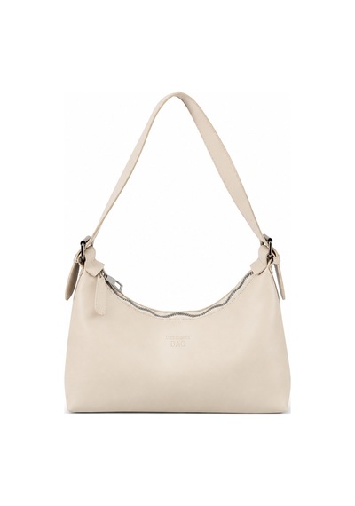 Levano Leather Kadın Suni Deri Omuz Çantası Fermuarlı Günlük Hobo Çanta Şık Minimal Tasarım Krem
