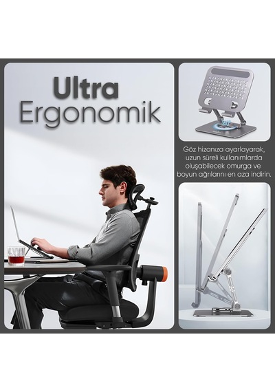 Tablet Standı 360 Derece Dönebilen Katlanabilir Ergonomik Tablet Tutucu