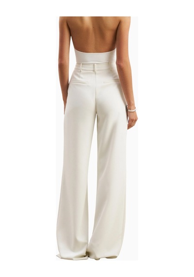 Because Of Alice Effortless Pleated Wide Leg Trousers Yüksek Bel Geniş Paça Kadın Pantolon Beyaz