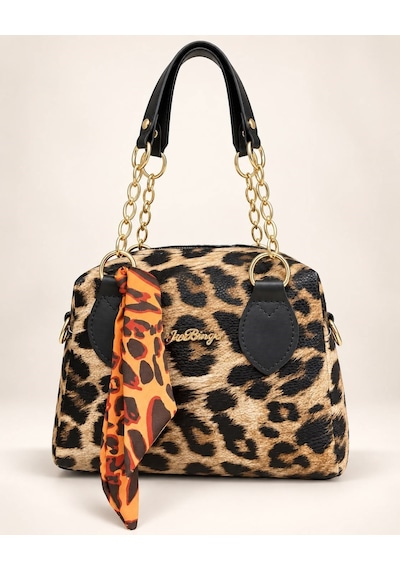 Savanna Bag Leopar Desenli Zincir Detaylı Çanta Kahve